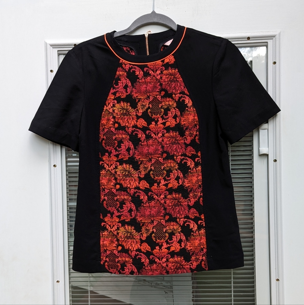 Ted Baker London black Floral Ombre Jacquard Tapestry Blouse Tee, size 1 / us 4